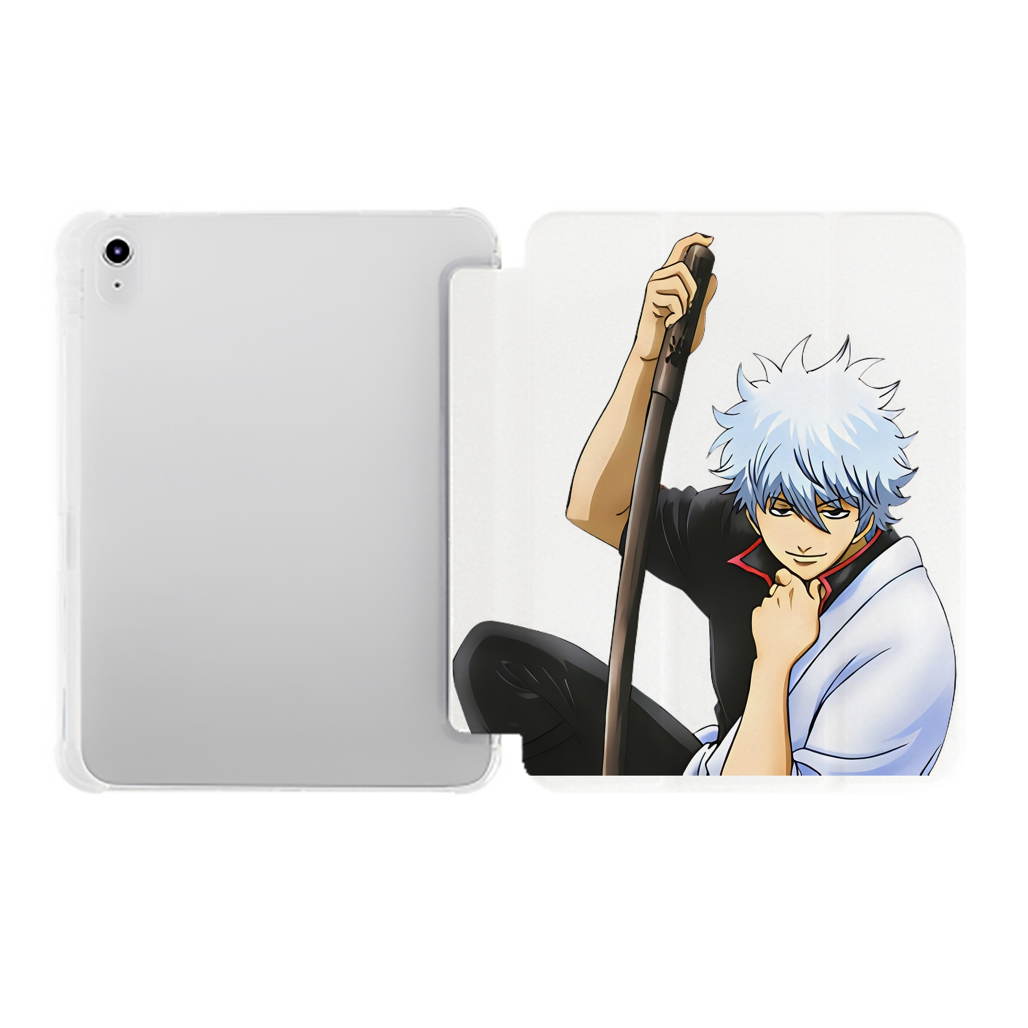 （画像用） ぎんたま 坂田銀時（さかたぎんとき） 神楽 志村新八（しむら しんぱち） GINTAMA Sakata Gintoki Kagura Shimura Shinpachi IPad ケース ペン収納付き 三つ折りスタンド PUレザー×シリコン 対応機種9.5/10.5/10.9インチ